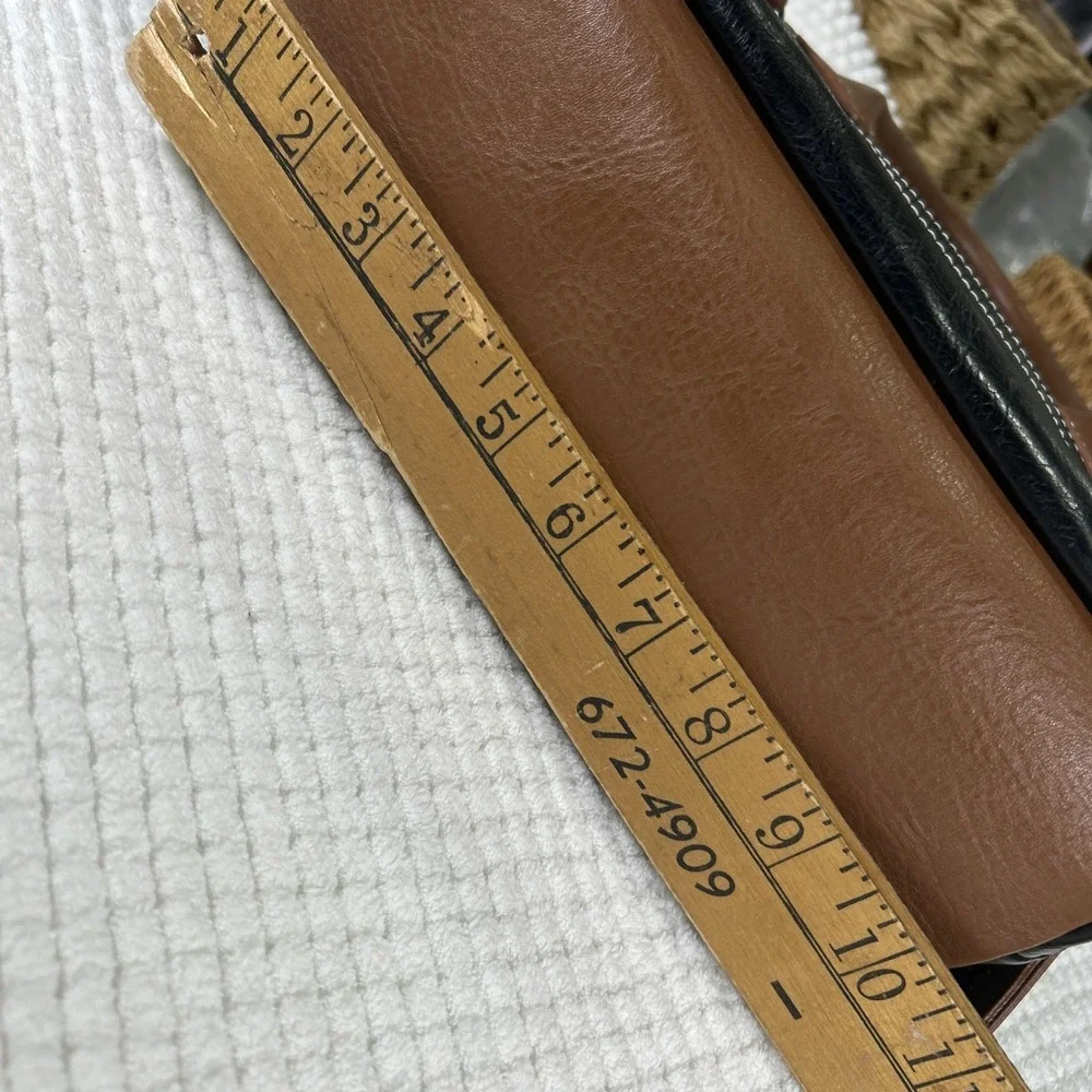 Vtg Stone Mountain Leather Purse Handbag Black and Brown Satchel‎ Clean Classic